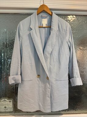 H&M Oversized S Light Blue Women's Double-Breasted Blazer Jacket